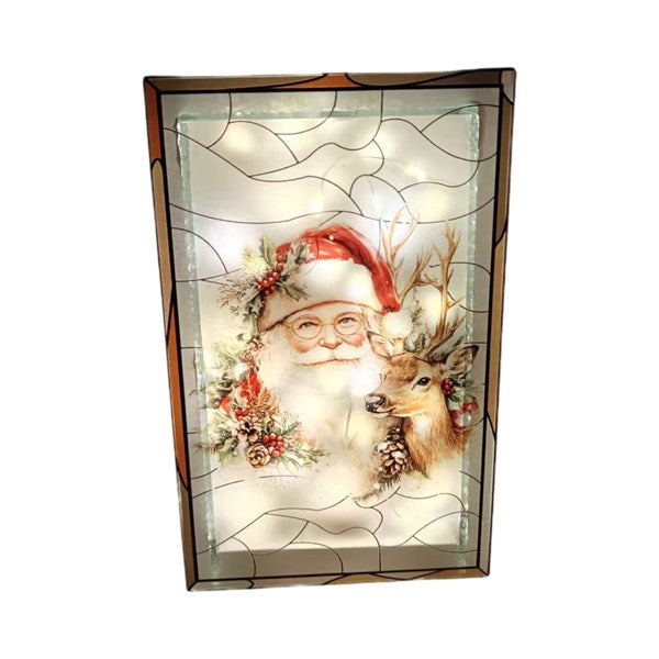 LED Santa Stained Glass 21cm